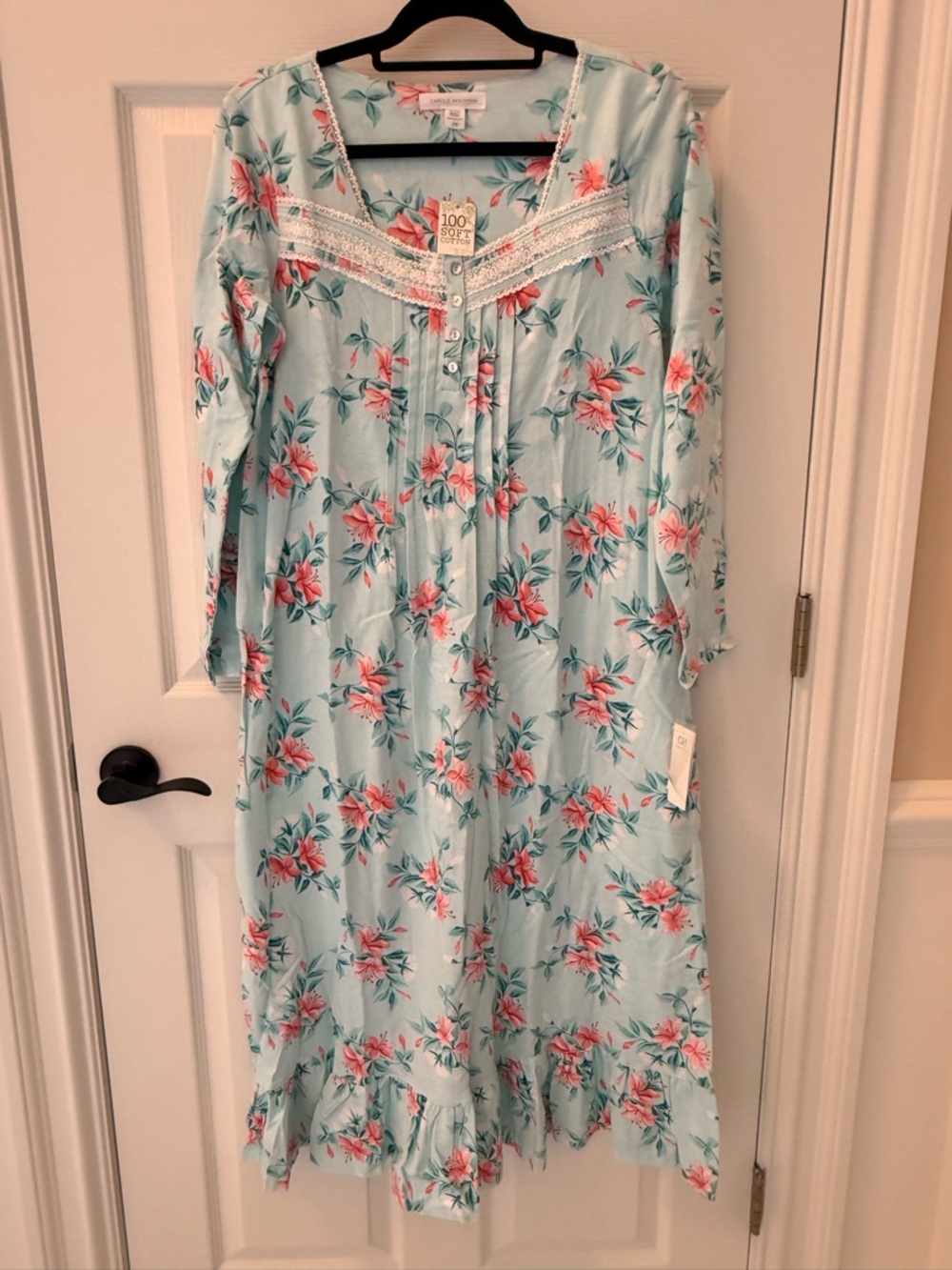 Midnight by Carole Hochman Light Blue Floral Cotton Nightgown